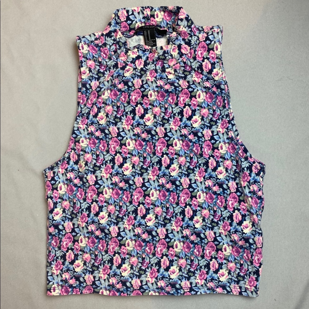 F21 high neck floral print crop top